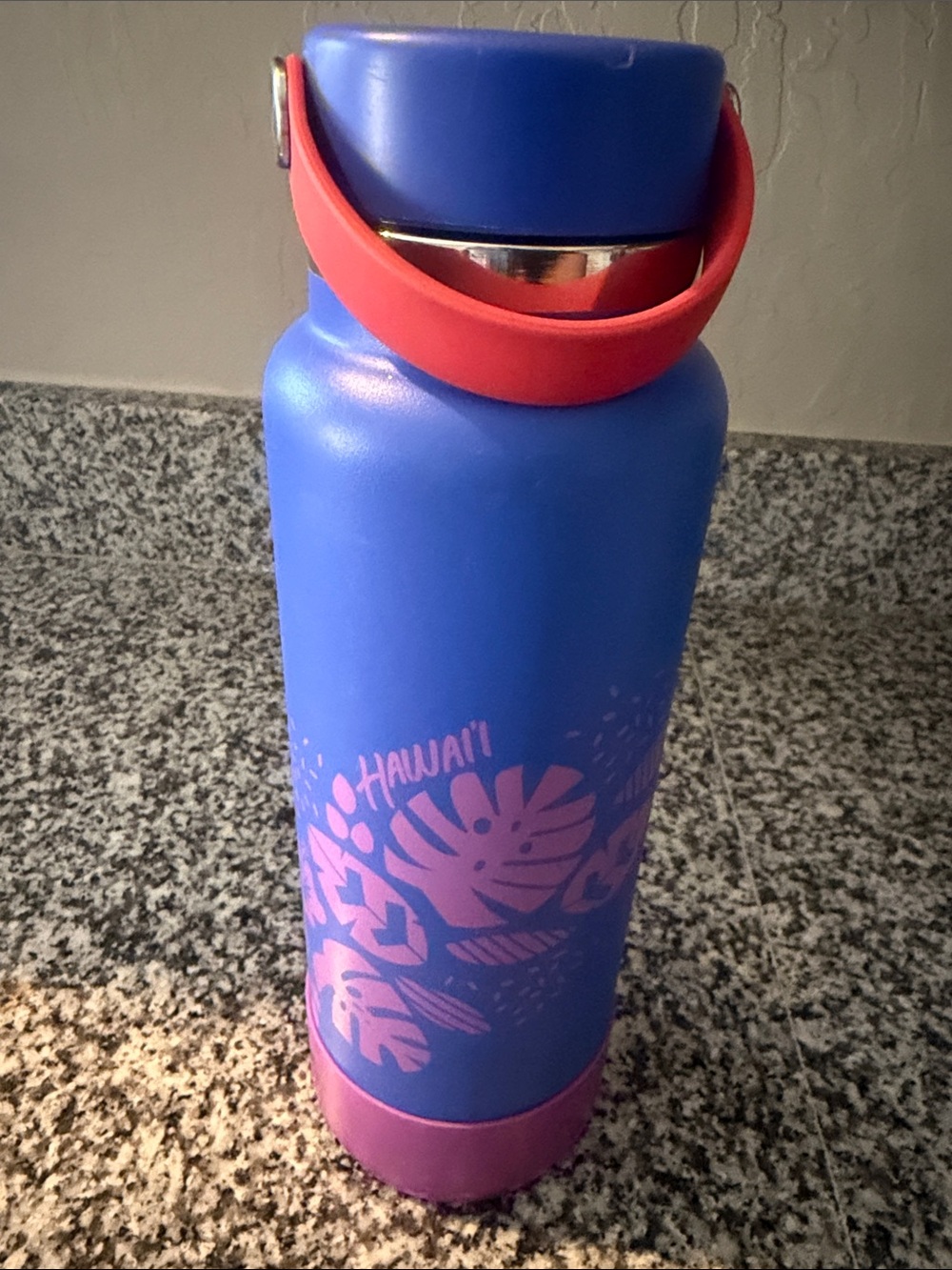 Blue & Pink Hawaii Floral Hydroflask Insulated Bottle with Red Handle